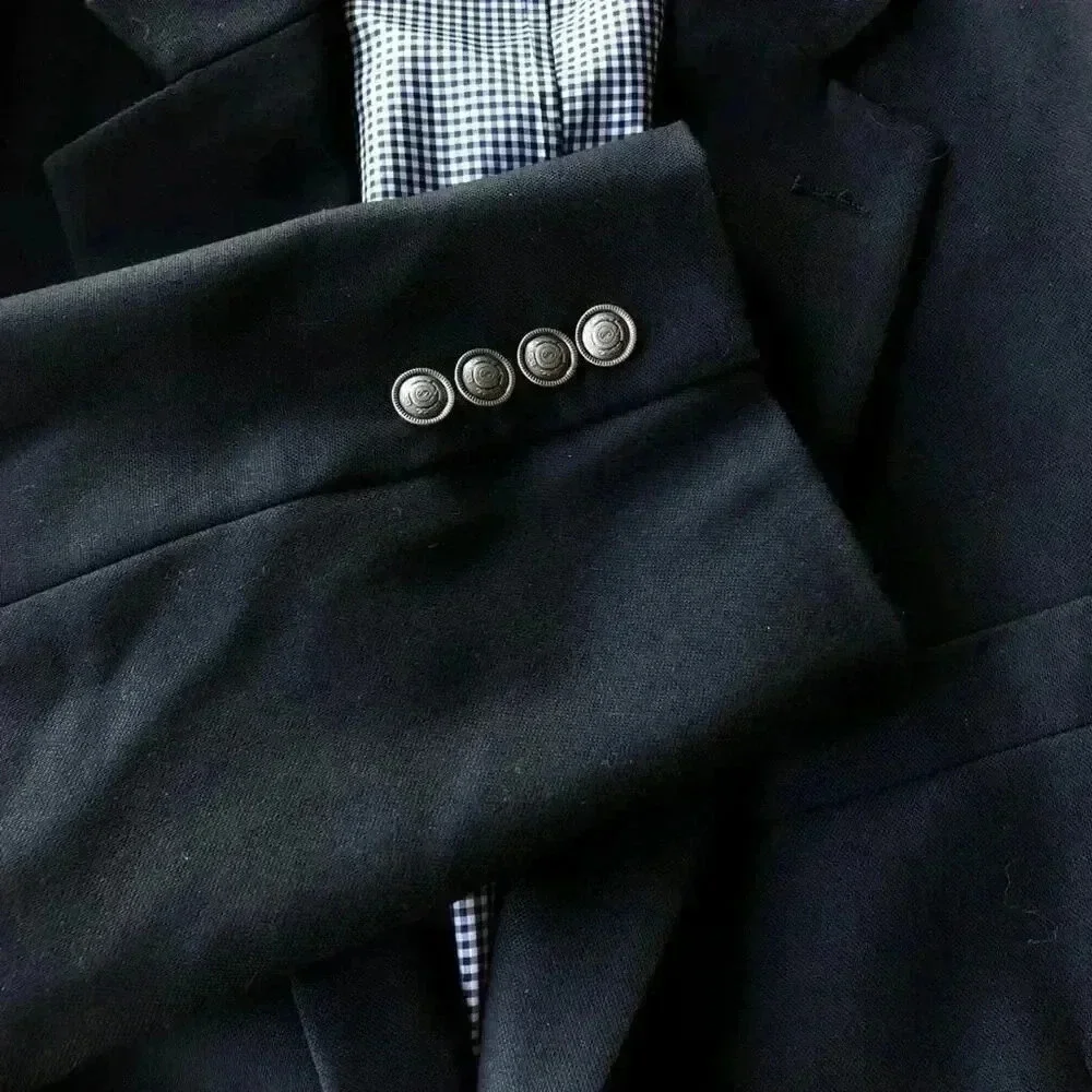 Stafford Blazer Sport Coat Men 46L Black Classic 2 Button Wool Crest Buttons